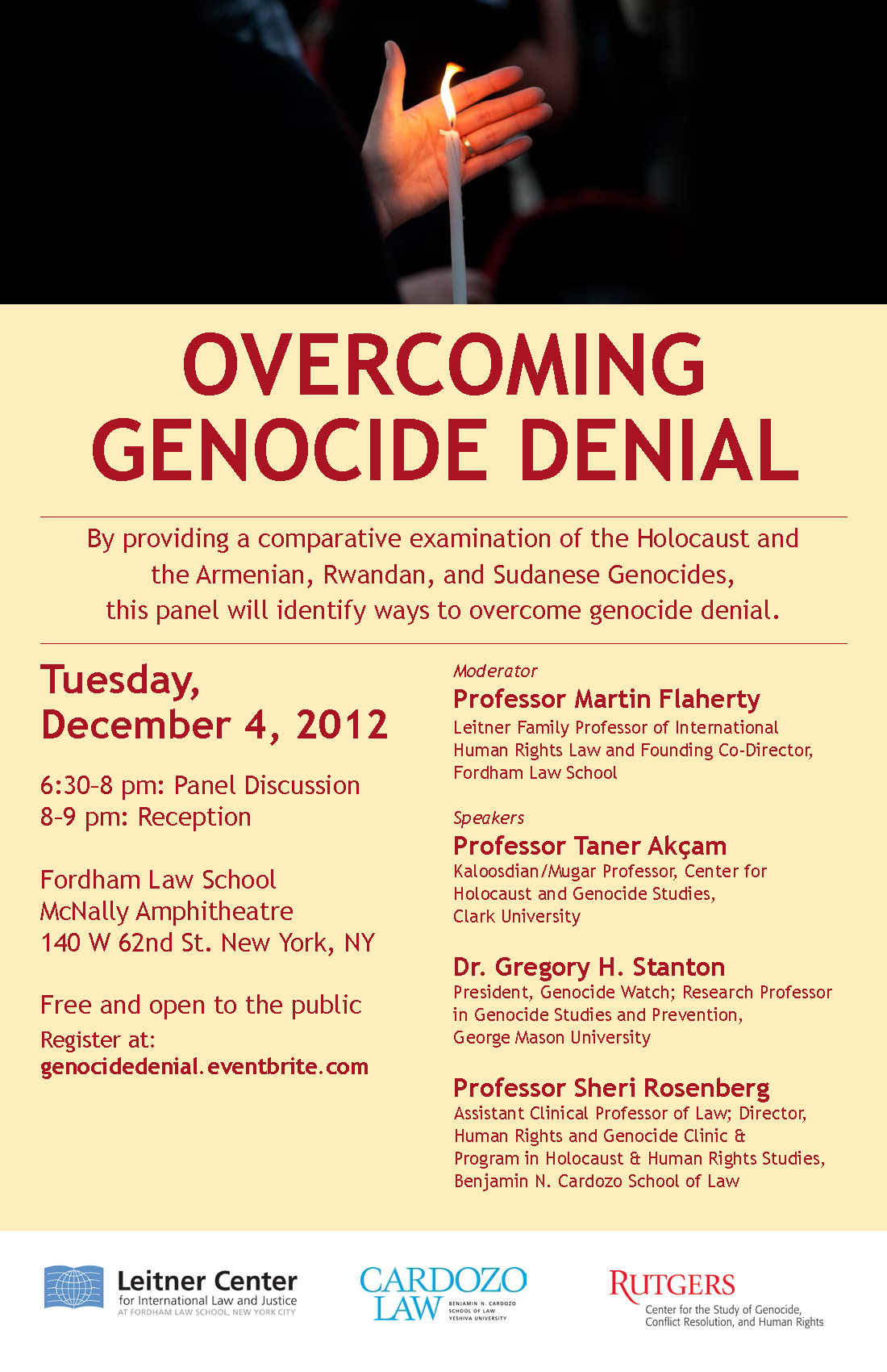Event poster_Overcoming Genocide Denial_Dec 4 at 6:30 pm, Fordham Law School